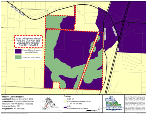 A map of the area in question illustrating the proposed industrial areas and wildlife corridor.